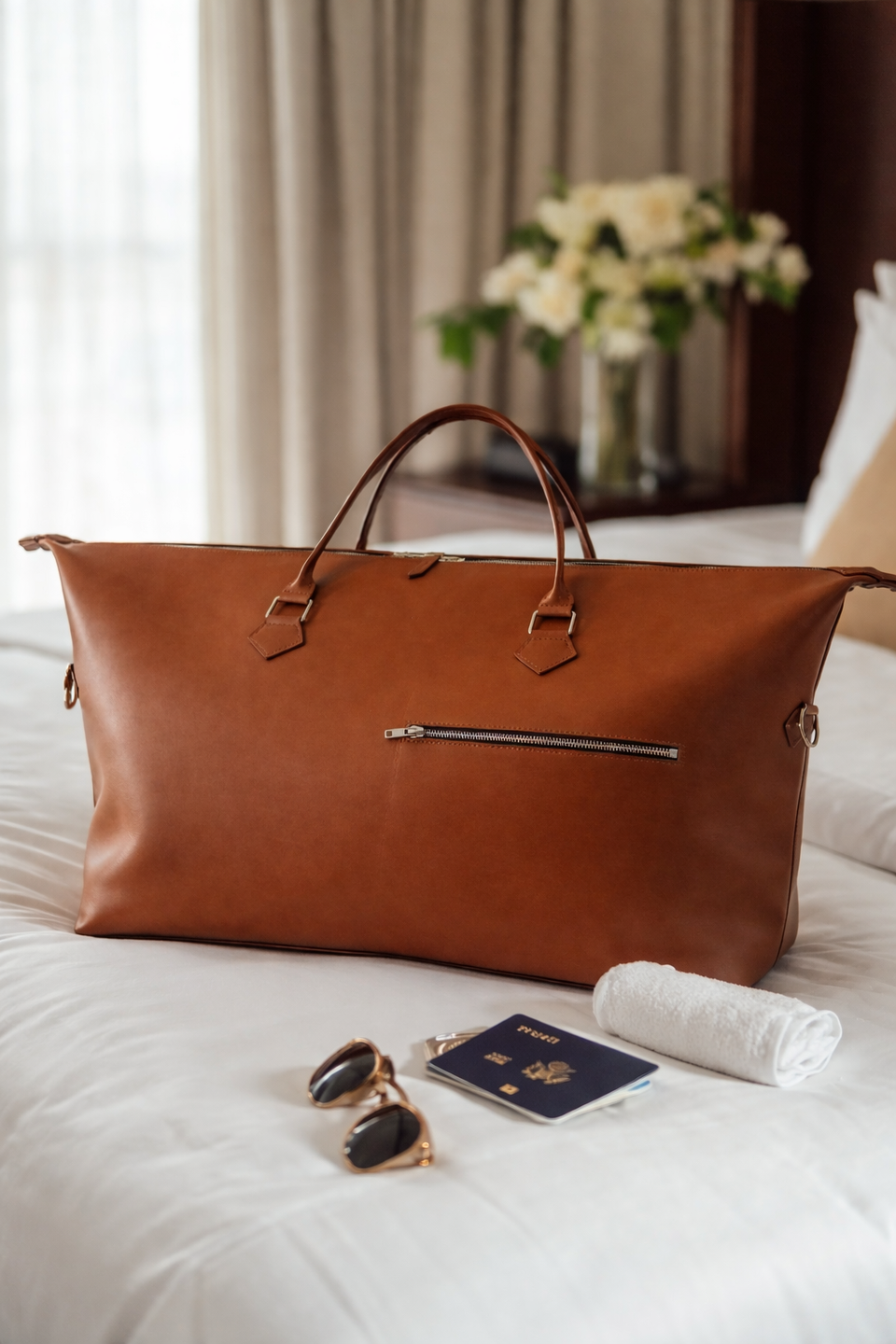 Mise en situation du sac de voyage marron - Monsieur J