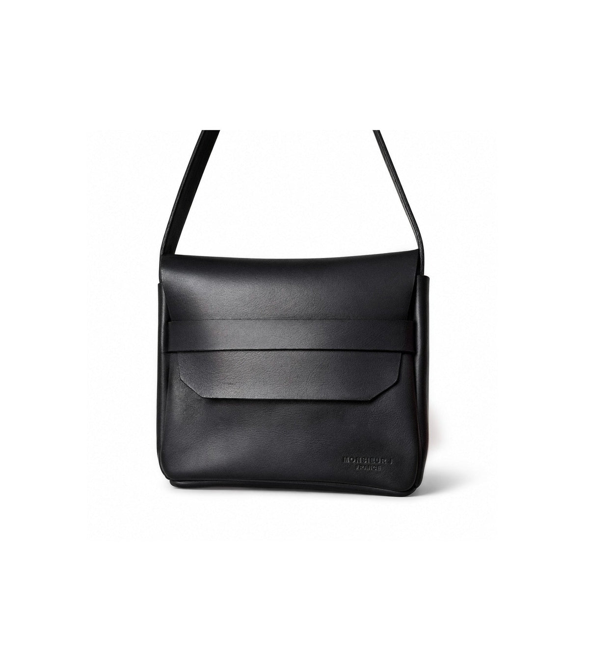 Sac Houston noir à bandoulière, vue sur fond blanc - Monsieur J 