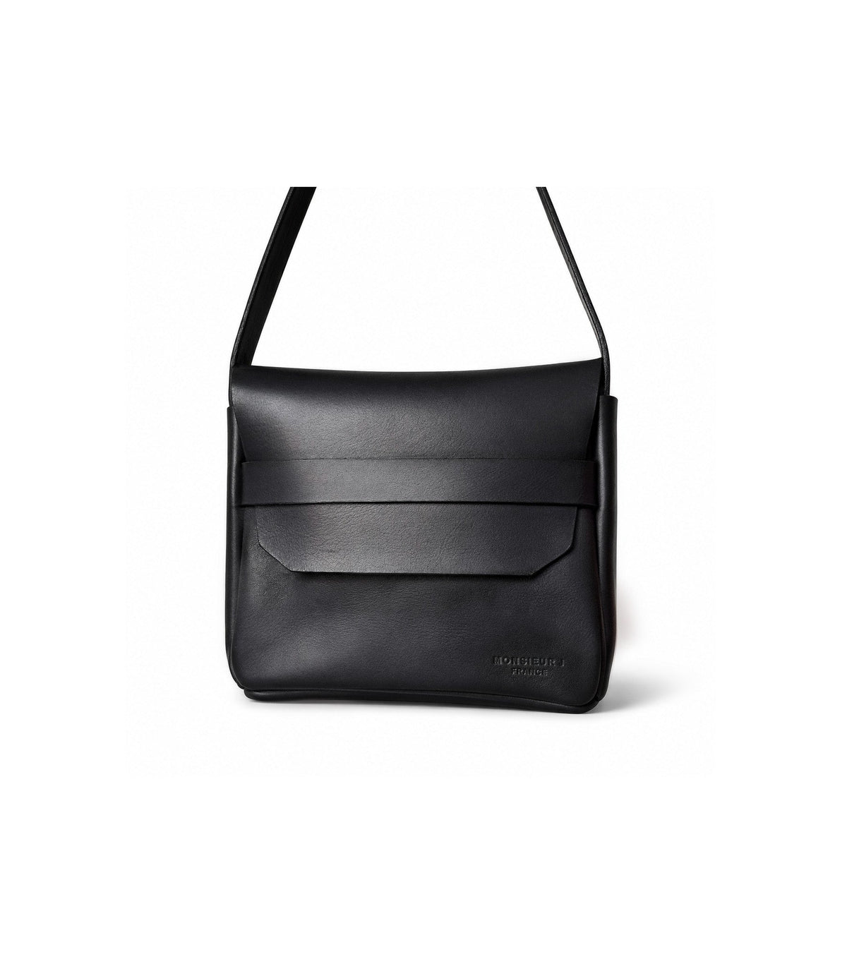 Sac Houston noir à bandoulière, vue sur fond blanc - Monsieur J 