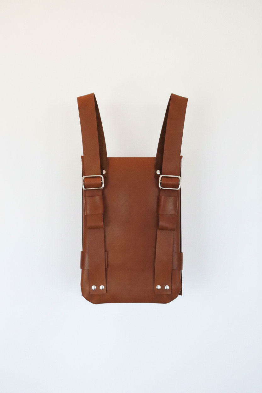Sac à dos Harlem en cuir marron Monsieur J, vue de dos avec bretelles réglables